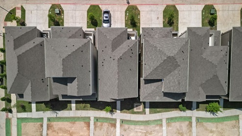 Exterior aerial view of homes