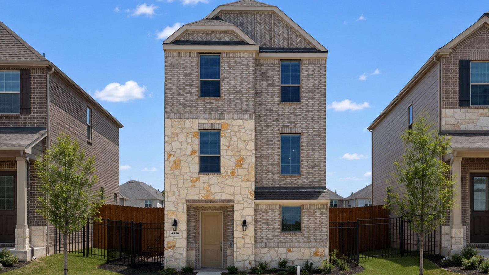 Exterior three-story new construction home in plano, texas.