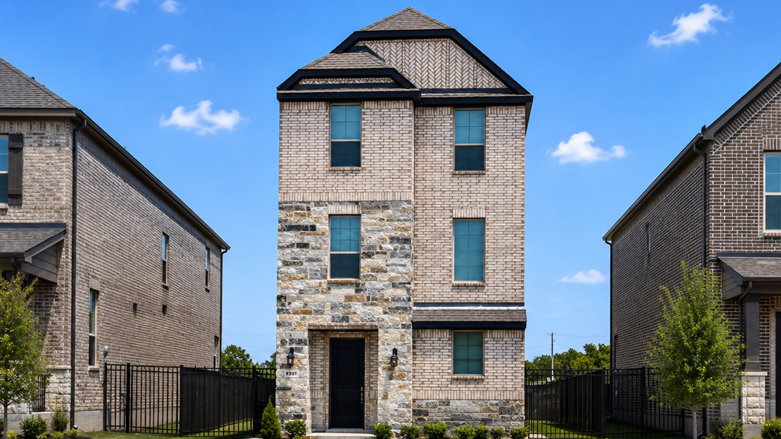 Exterior three-story new construction home in plano, texas.