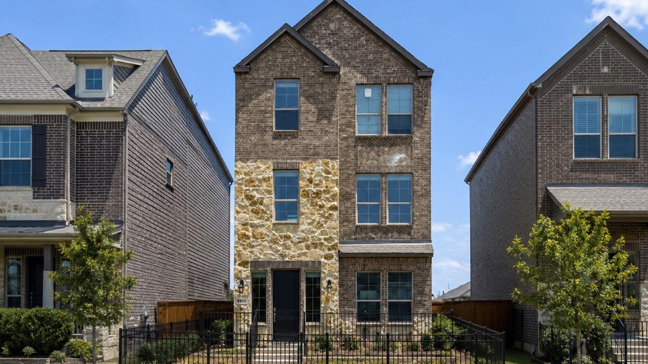 Exterior three-story new construction home in plano, texas.