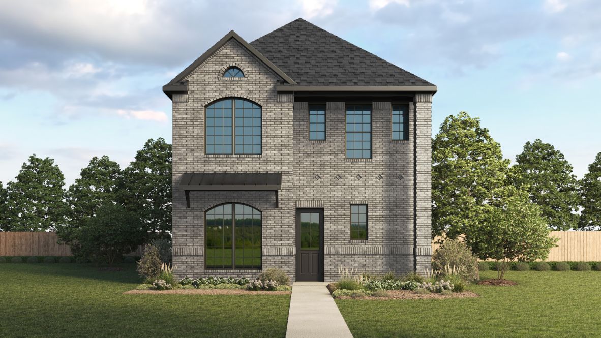 Discover the Lariat Floor Plan at The Avenue in Allen, TX  Welcome to the Lariat, a stunning 3-bedroom, 3.5-bathroom, 2-story home offering 1,614 sq. ft. of modern living space. As you arrive, the timeless exterior with brick detailing, large windows, and a charming front porch creates an inviting curb appeal. Situated in The Avenue, a master-planned, mixed-use community, this home features a rear-entry garage and a beautiful greenway-facing front yard, blending urban convenience with a serene neighborhood feel.