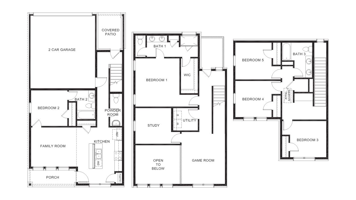 As you enter, the open-concept living space welcomes you with large windows flooding the home with natural light. The chef’s kitchen boasts picture-frame cabinetry, quartz or granite countertops, and stainless steel appliances, seamlessly flowing into the family room. A main-floor bedroom with a full bath is perfect for guests or extended family.  On the second floor, you’ll find the primary bedroom with a full study or additional bedroom, a game room, and an impressive open-to-below design. The third floor offers secluded privacy for the primary suite, separating the additional three bedrooms all to the top floor.