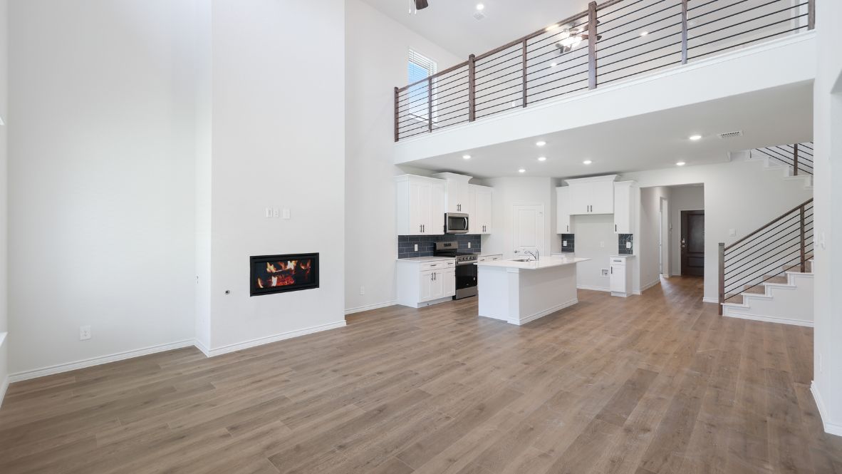 Living room open to upstairs loft