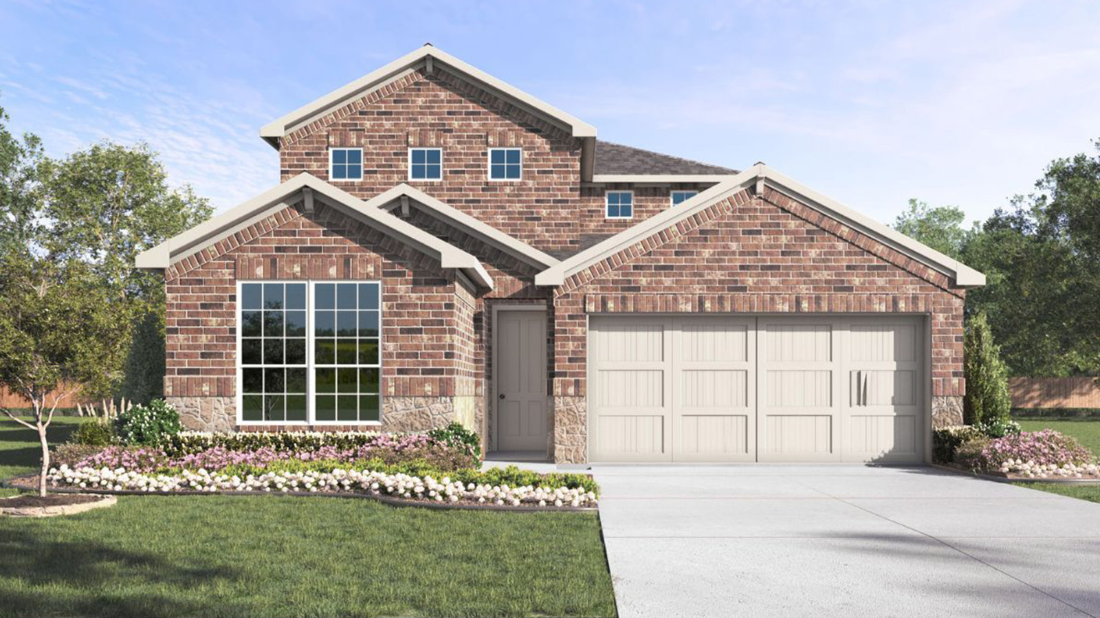 Two story home with brick exterior and 2 car garage