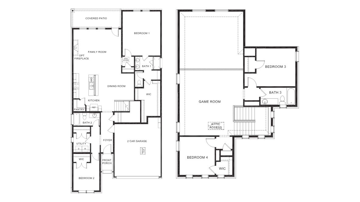 The Burrow is one of our two-story floorplans featured at our Hidden Lakes community in McKinney, TX. The Burrow offers an impressive 2,560 sq. ft. of living space across 4 bedrooms, 3 bathrooms, and a 2-car garage.  As you walk through the long foyer to the open layout of the home, you will find the large kitchen that is open to the spacious family room and dining area. The soaring ceilings in the living room are sure to grab your attention. The kitchen features granite or quartz countertops, decorative tile backsplash, stainless steel appliances and a large kitchen island.  The main bedroom, bedroom 1, is located downstairs and features a large walk in shower and huge walk in closet. Upstairs you will find a large loft that is open to the living room below. Utilize this space as a media room, game room, or home gym.  This home comes included with a professionally designed landscape package and a full irrigation system as well as our Home is Connected® base package that offers devices such as offers devices such as the Amazon Echo Pop, a Video Doorbell, Deako Smart Light Switch, a Honeywell Thermostat, and more.  Images are representative of plan and may vary as built.  Contact us today and find your home at Hidden Lakes.
