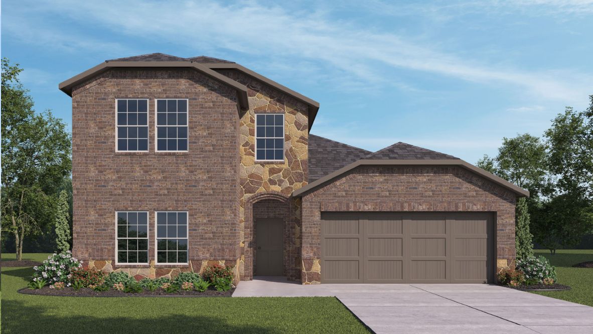 Two story home with brick and two car garage
