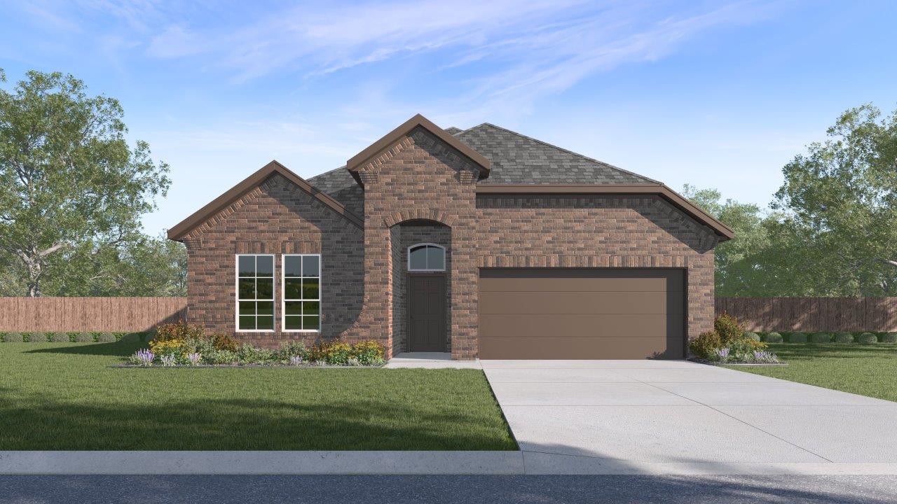 Exterior one story brick home