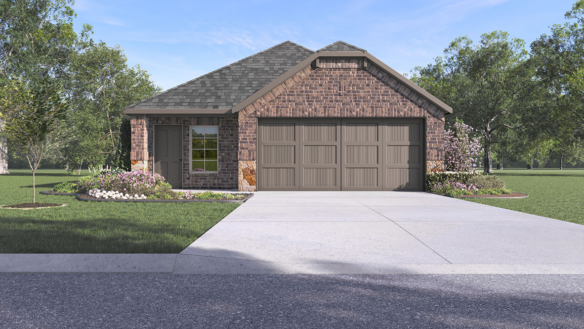 Single story home with brick and two car garage