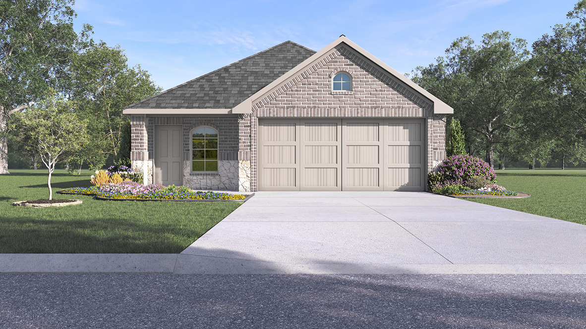 Single story home with brick and two car garage