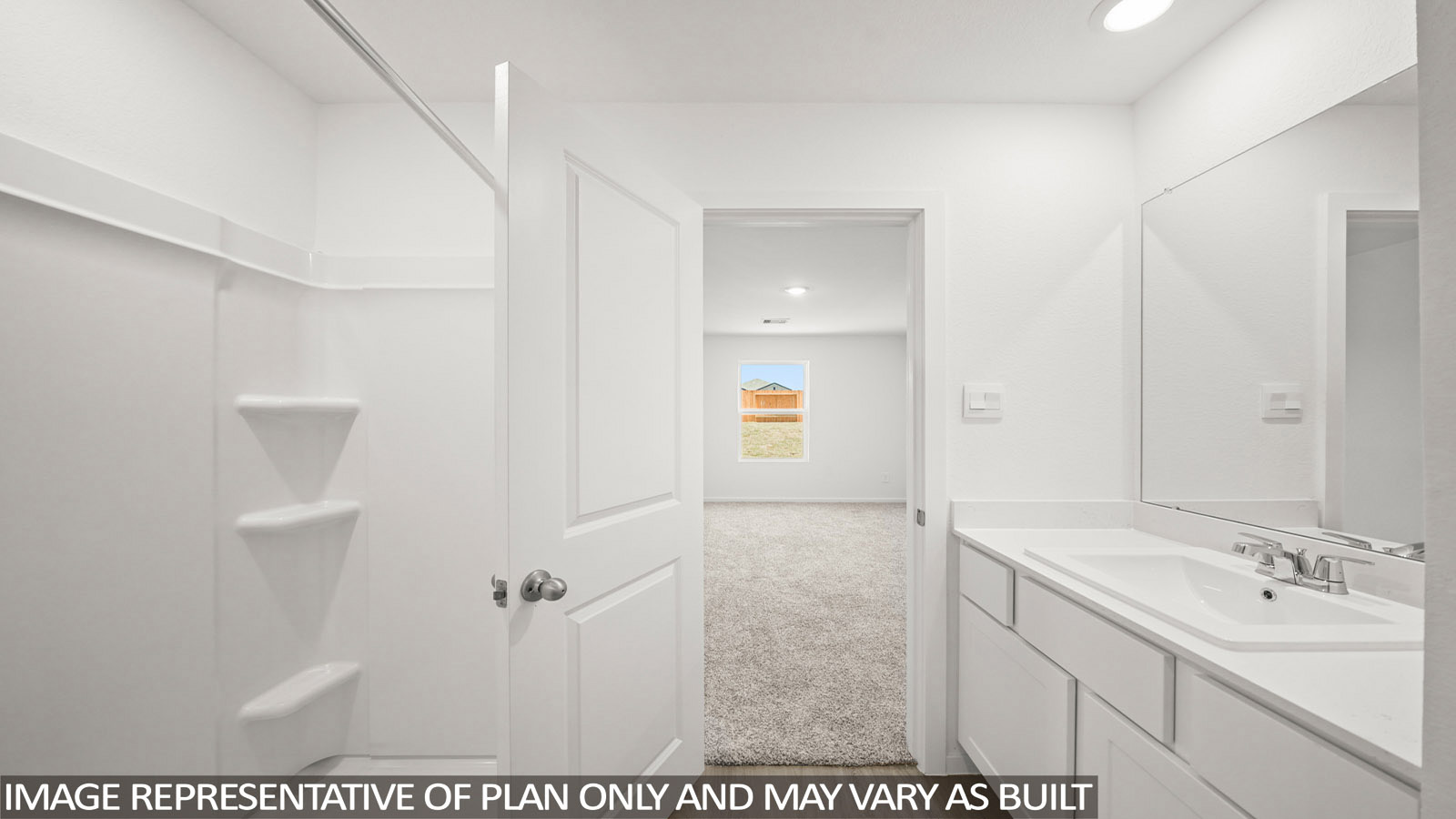 bathroom with bright light and storage