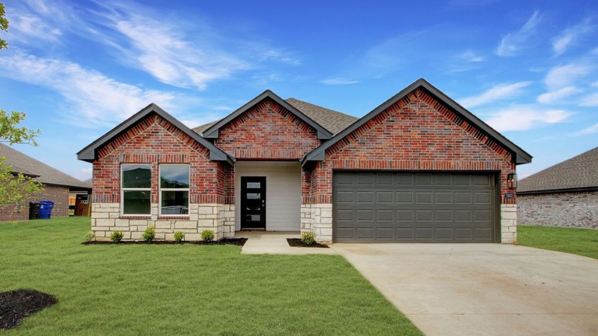 Welcome to the Denton floor plan, where modern charm meets cozy elegance in the heart of The Brook Chase Community, nestled in scenic Broken Arrow, Oklahoma. This one-story haven offers 3 bedrooms, 2 baths, and a generous 1575 square feet of living space, perfect for those seeking a warm and inviting retreat.  From the outside, admire the traditional brick or brick and rock exterior, exuding timeless allure and modern curb appeal. Step inside to discover an open concept layout that effortlessly combines style and functionality. The kitchen features painted white shaker-style cabinets, granite countertops, and stainless steel appliances, creating a welcoming atmosphere that overlooks the dining area and living room, ideal for gatherings and entertaining.  As you explore further, you'll find comfort in every corner. Sink your feet into plush carpeting in the bedrooms, while the main living areas and halls boast durable luxury vinyl wood flooring, adding a touch of rustic charm to your everyday life. Indulge in the luxury of the primary suite, complete with a dual vanity, huge walk-in closet, separate water closet, and a large walk-in shower, ensuring your comfort and convenience.  Experience the convenience of smart home features included in every Denton floor plan. Schedule a tour today and discover your perfect blend of modern luxury and cozy warmth at The Brook Chase Community in Broken Arrow, Oklahoma.