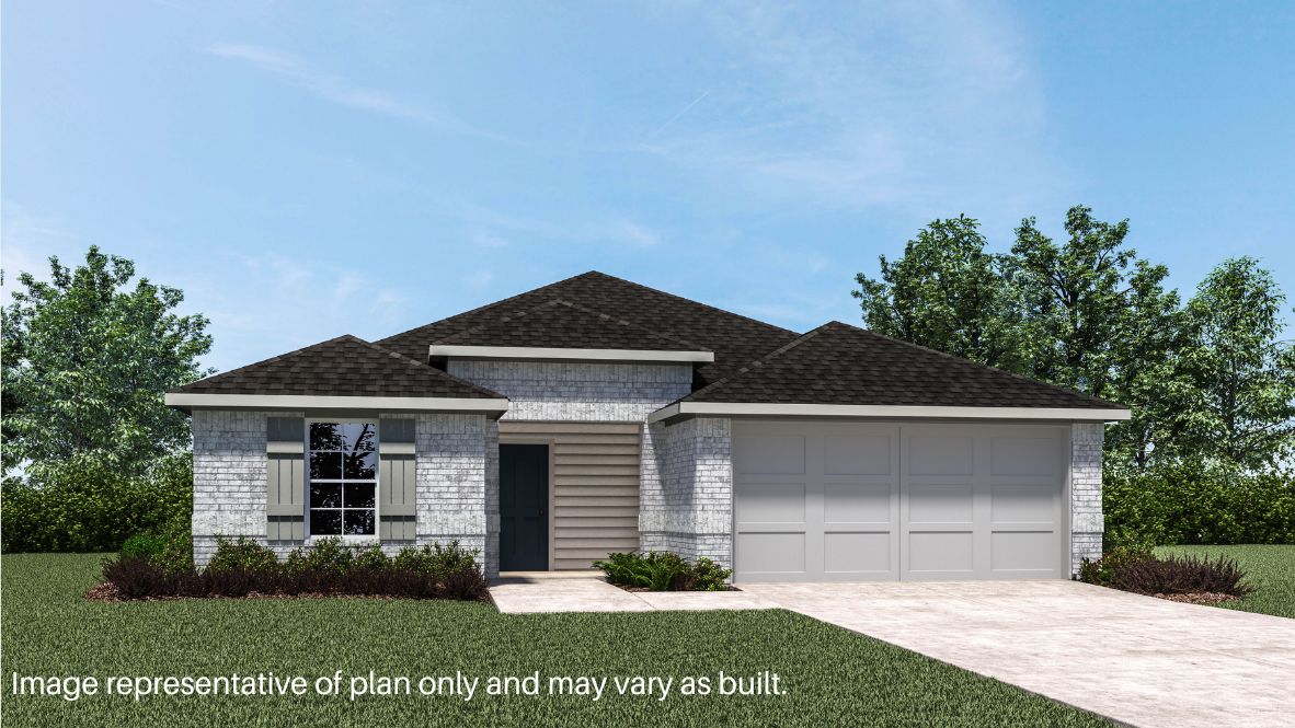 Welcome to the Denton floor plan, where modern charm meets cozy elegance in the heart of The Brook Chase Community, nestled in scenic Broken Arrow, Oklahoma. This one-story haven offers 3 bedrooms, 2 baths, and a generous 1575 square feet of living space, perfect for those seeking a warm and inviting retreat.  From the outside, admire the traditional brick or brick and rock exterior, exuding timeless allure and modern curb appeal. Step inside to discover an open concept layout that effortlessly combines style and functionality. The kitchen features painted white shaker-style cabinets, granite countertops, and stainless steel appliances, creating a welcoming atmosphere that overlooks the dining area and living room, ideal for gatherings and entertaining.  As you explore further, you'll find comfort in every corner. Sink your feet into plush carpeting in the bedrooms, while the main living areas and halls boast durable luxury vinyl wood flooring, adding a touch of rustic charm to your everyday life. Indulge in the luxury of the primary suite, complete with a dual vanity, huge walk-in closet, separate water closet, and a large walk-in shower, ensuring your comfort and convenience.  Experience the convenience of smart home features included in every Denton floor plan. Schedule a tour today and discover your perfect blend of modern luxury and cozy warmth at The Brook Chase Community in Broken Arrow, Oklahoma.