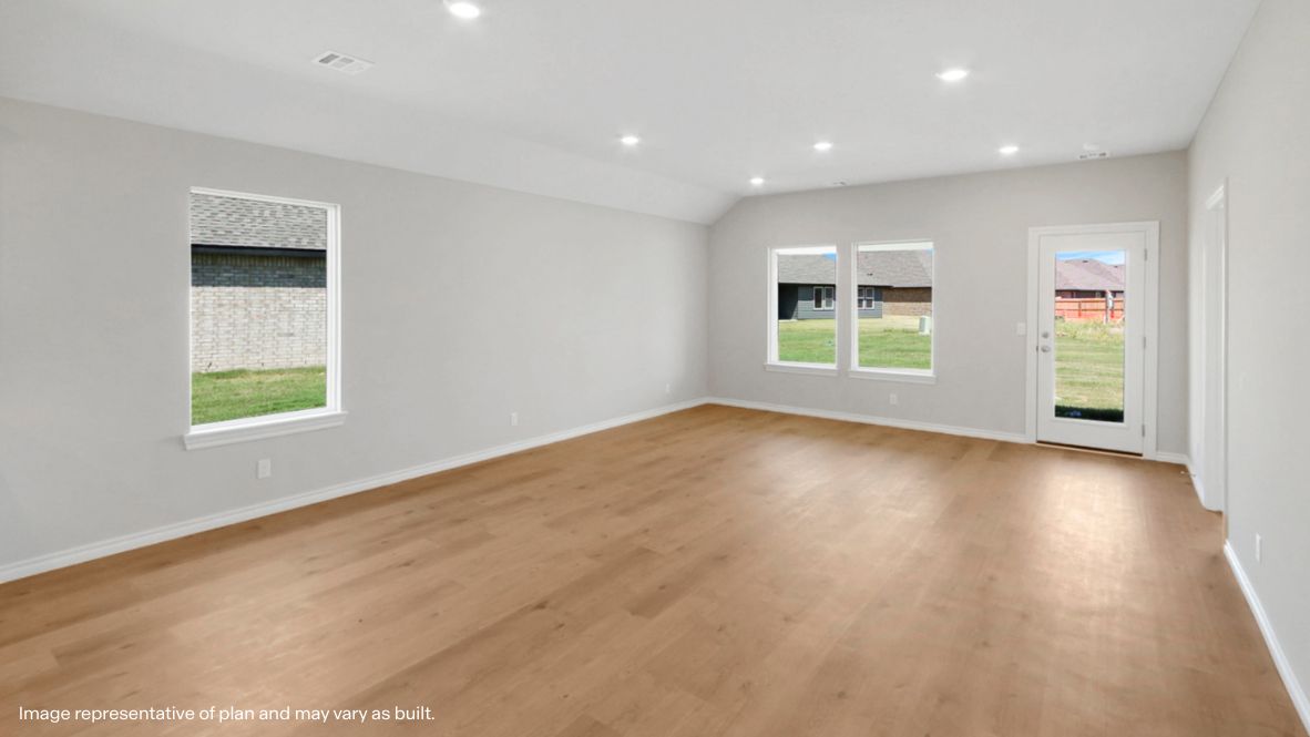 looking to kitchen from Living area, outside view Conrad Village Elgin plan