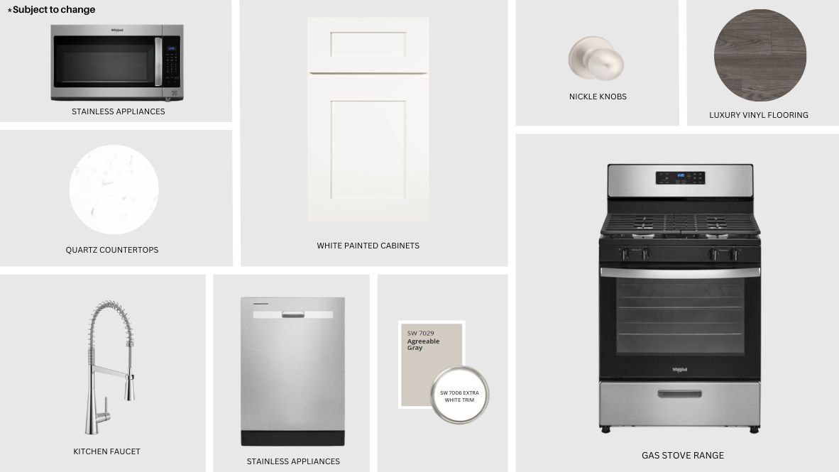try, quartz countertops, and luxury vinyl wood flooring. Meanwhile, the primary and secondary bathrooms feature timeless 12x24 marble tile surroun