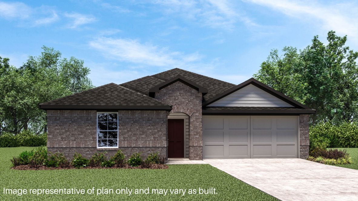 Conrad Village Fargo plan front exterior showcasing entryway, windows, and landscaped yard