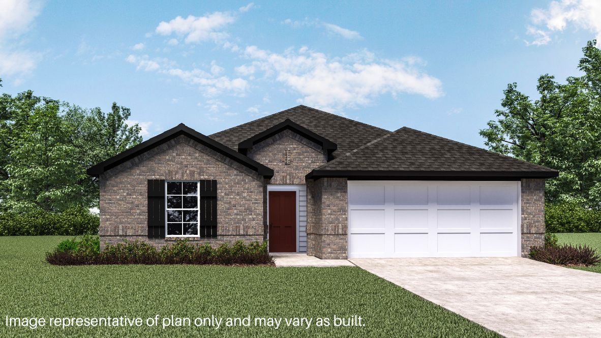 Neighborhood street view of the Elgin Plan by D.R. Horton with crisp front elevation