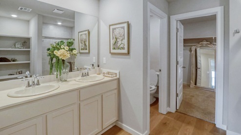 Interior bathroom with two sinks