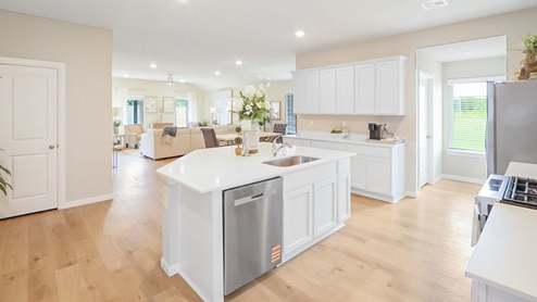 Interior kitchen with large central island
