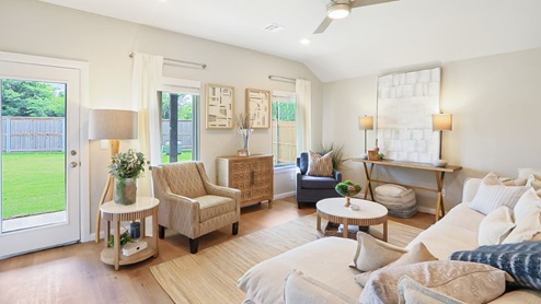 Interior living room with multiple windows