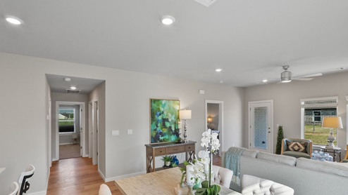 Interior of dining area looking into the living room