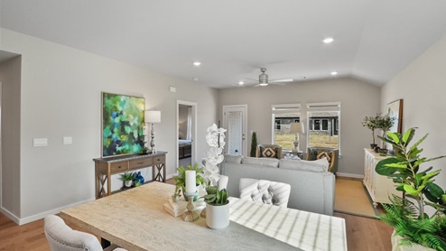 Interior of dining area looking into the living room