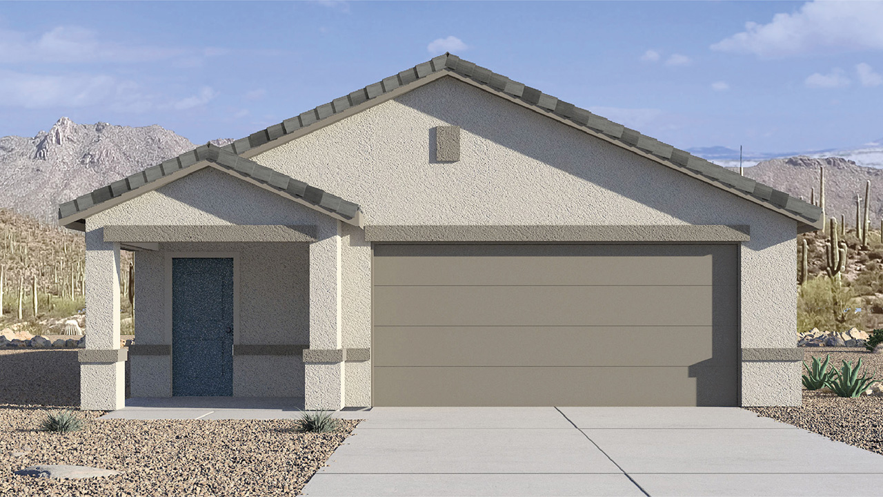 Introducing The Brooke at Coronet at Gladden Farms in Marana, Arizona – a unique 1,654 sq. ft. single-story new home designed for those who seek both comfort and style in a picturesque setting. Exclusively available at Coronet at Gladden Farms, this floorplan offers a one-of-a-kind living experience you won’t find anywhere else.  As you enter through the welcoming front porch, you’ll find yourself in a well-designed entryway that leads into the heart of the home. The great room, with its open and airy layout, is the perfect spot for gathering with family and friends. It flows seamlessly into the dining area and kitchen, creating an inviting space that’s ideal for everything from casual meals to entertaining guests.  The kitchen is the centerpiece of this home, featuring quartz countertops, modern appliances, and a large pantry that provides ample storage. The adjacent dining area offers a comfortable setting for meals, and the open-concept design ensures that the kitchen, dining, and living spaces are always connected.  The Brooke offers a well-thought-out floor plan with four bedrooms, making it perfect for families of all sizes. The master suite, located at the rear of the home, provides a private retreat with a spacious bedroom, a walk-in closet, and an en-suite bathroom complete with dual vanities and a walk-in shower. The additional three bedrooms are thoughtfully positioned near the second full bathroom, ensuring comfort and convenience for all.  A utility room and a two-car garage add practicality to the overall design, while the covered patio extends your living space outdoors. Here, you can enjoy Arizona’s beautiful weather and the stunning views that Coronet at Gladden Farms has to offer.  Designed with energy efficiency in mind, The Brooke at Coronet at Gladden Farms is a DOE Zero Energy Ready Home, providing a sustainable lifestyle with lower utility costs and a reduced environmental footprint.