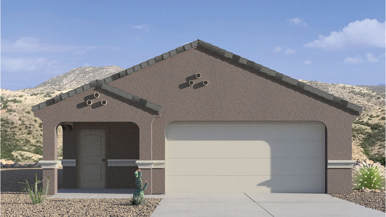 Introducing The Brooke at Coronet at Gladden Farms in Marana, Arizona – a unique 1,654 sq. ft. single-story new home designed for those who seek both comfort and style in a picturesque setting. Exclusively available at Coronet at Gladden Farms, this floorplan offers a one-of-a-kind living experience you won’t find anywhere else.  As you enter through the welcoming front porch, you’ll find yourself in a well-designed entryway that leads into the heart of the home. The great room, with its open and airy layout, is the perfect spot for gathering with family and friends. It flows seamlessly into the dining area and kitchen, creating an inviting space that’s ideal for everything from casual meals to entertaining guests.  The kitchen is the centerpiece of this home, featuring quartz countertops, modern appliances, and a large pantry that provides ample storage. The adjacent dining area offers a comfortable setting for meals, and the open-concept design ensures that the kitchen, dining, and living spaces are always connected.  The Brooke offers a well-thought-out floor plan with four bedrooms, making it perfect for families of all sizes. The master suite, located at the rear of the home, provides a private retreat with a spacious bedroom, a walk-in closet, and an en-suite bathroom complete with dual vanities and a walk-in shower. The additional three bedrooms are thoughtfully positioned near the second full bathroom, ensuring comfort and convenience for all.  A utility room and a two-car garage add practicality to the overall design, while the covered patio extends your living space outdoors. Here, you can enjoy Arizona’s beautiful weather and the stunning views that Coronet at Gladden Farms has to offer.  Designed with energy efficiency in mind, The Brooke at Coronet at Gladden Farms is a DOE Zero Energy Ready Home, providing a sustainable lifestyle with lower utility costs and a reduced environmental footprint.