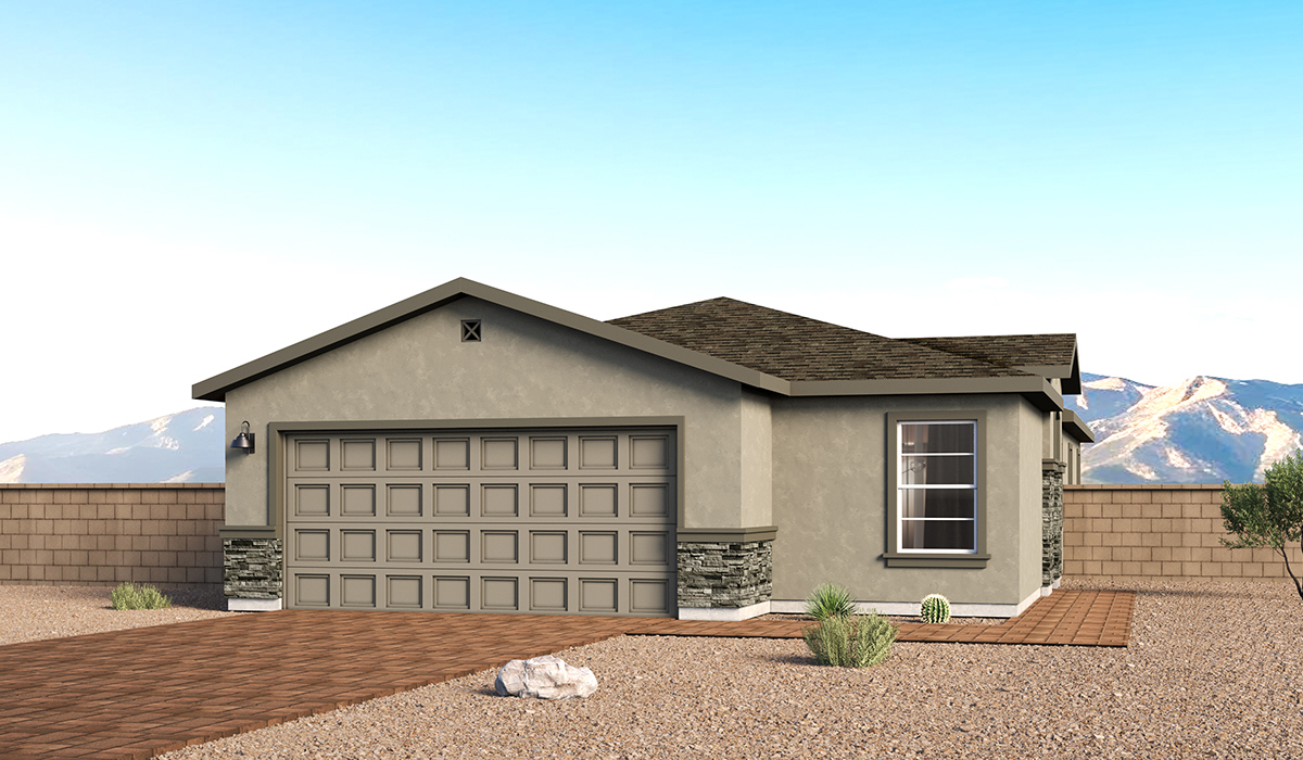 Welcome to The Aloe, a thoughtfully designed new floor plan within Coronet at Gladden Farms Community in Marana, Arizona. Offering 1,310 square feet of efficient and comfortable living space, The Aloe is ideal for those seeking a home that blends functionality, modern style, and everyday ease.  Upon entry, you’re welcomed into an open-concept layout that maximizes every square foot. The large great room serves as the heart of the home and flows seamlessly into the dining area and kitchen, perfect for both relaxing and entertaining. The kitchen offers a clean and modern aesthetic with ample storage and workspace.  The Aloe features three well-proportioned bedrooms designed for comfort and flexibility. The private primary suite is tucked away at the rear of the home and includes a walk-in closet and en-suite bathroom. Two additional bedrooms are located near the front of the home.  Designed with convenience in mind, the home includes a utility room near the kitchen, offering easy access to laundry and additional storage.  Living at Coronet at Gladden Farms means enjoying a community that values both comfort and outdoor adventure. With access to 830 acres of green space, parks, playgrounds, and exclusive amenities like a sparkling pool, fitness center, and clubhouse, this community is perfect for families and active lifestyles.  *Images shown are for reference only. They depict The Aloe spec home and may not represent the actual home.