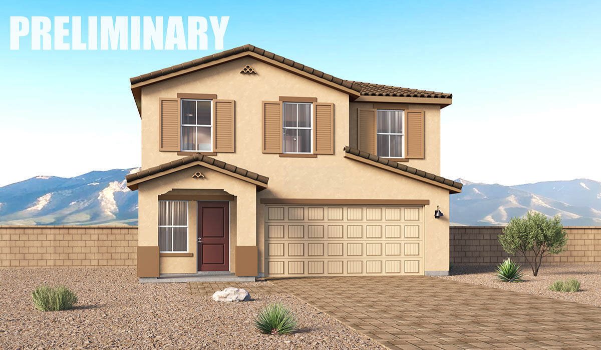 Introducing the Kleindale a brand new stunning two-story home within the master-planned Cornet at Gladden Farms Community in Marana, Arizona.  This spacious and beautifully designed two-story home offers 2,406 sq. ft., five bedrooms, three full bathrooms, and versatile 2-3 tandem car garage. This impressive layout is ideal for large households, multigenerational living, or anyone who simply wants room to grow, gather, and live comfortably.  A welcoming front porch leads you into the entryway, which flows into the expansive open-concept great room, dining area, and kitchen. The kitchen features a large center island, Shaker-style cabinetry, and plenty of storage space. With thoughtful design and abundant natural light, the main floor truly feels like the heart of the home.  One of the standout features of the Kleindale is the fifth bedroom located on the main floor, offering excellent flexibility. With convenient access to a full bathroom, it’s perfect as a guest-style suite, a comfortable space for extended family, or private home office.  A spacious and private second floor continues the living space with a generous loft leading to the primary bedroom, complete with an en-suite bathroom and large walk-in closet. Three additional bedrooms are also located on the second floor each offering plenty of space for family, guests, or work-from-home needs. The upstairs also includes a full bathroom and laundry room.  Our homes at Coronet are designed with the future in mind. Each home features a light lace stucco exterior, landscaped front yards with auto drip irrigation, and large backyards that are fully fenced and ready for your personal touch. Inside, the Home is Connected® Smart Home package brings modern convenience to your fingertips with a smart thermostat, video doorbell, keyless entry, and a Wi-Fi® enabled garage door opener.  With its expansive living spaces, flexible bedroom arrangements, and thoughtful deign throughout, the Kleindale offers the ultimate combination of comfort, convenience, and room to thrive.  Living at Coronet at Gladden Farms means enjoying a community that values both comfort and outdoor adventure. With access to 830 acres of green space, parks, playgrounds, and exclusive amenities like a sparkling pool, fitness center, and clubhouse, this community is perfect for families and active lifestyles.