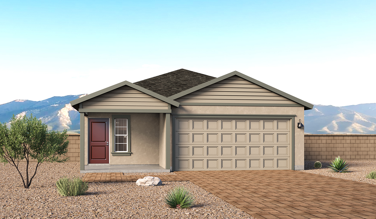 Welcome to The Caroline, the newest floor plan within Coronet at Gladden Farms Community in Marana, Arizona. This single-story new home is 1,536 square feet and is thoughtfully planned out throughout the living spaces. The Caroline offers three bedrooms and two bathrooms, making it ideal for families who value both space and convenience.  As you enter through the inviting covered porch, you’re greeted by a bright and airy entryway that flows into the heart of the home. The expansive great room, dining area, and kitchen are thoughtfully connected, creating an ideal space for entertaining or enjoying time with family. The kitchen features a large island, quartz countertops, Shaker-style cabinetry, spacious pantry, and modern stainless-steel appliances ensure your kitchen is both functional and stylish.  The Caroline’s layout includes a generously sized primary bedroom, carefully positioned for privacy at the rear of the home. This room features a large walk-in closet and an en-suite bathroom. The additional two bedrooms are well-sized and located in separate areas of the home with easy access to the main full bathroom.  The covered patio, accessible from the great room, offers a perfect spot for outdoor living, where you can enjoy Arizona’s beautiful weather throughout the year. Whether you’re hosting a barbecue or simply relaxing, this outdoor space enhances the home’s appeal.  The Caroline is designed with energy efficiency in mind. This DOE Zero Energy Ready Home offers a sustainable lifestyle with advanced features like tankless water heaters, energy-efficient LED lighting, and high-performance insulation, ensuring lower utility costs and a reduced environmental footprint.  Living at Coronet at Gladden Farms means enjoying a community that values both comfort and outdoor adventure. With access to 830 acres of green space, parks, playgrounds, and exclusive amenities like a sparkling pool, fitness center, and clubhouse, this community is perfect for families and active lifestyles.