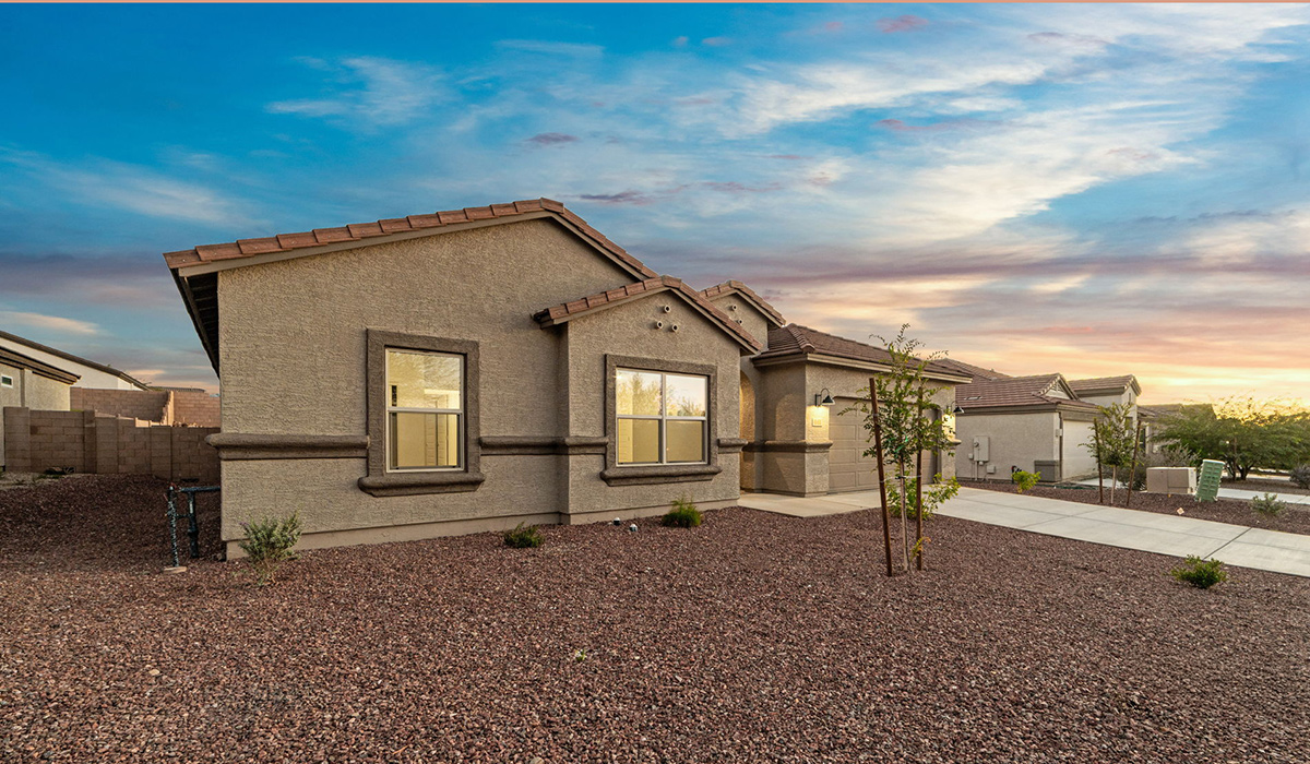 Welcome to The Citrine, a spacious single-story new home located in the Sycamore Vista. With 2,577 square feet of well-planned living space, this home offers four bedrooms, three bathrooms, and a dedicated study, making it ideal for families who value both space and convenience.  As you enter through the inviting covered porch, you’re greeted by a bright and airy entryway that flows into the heart of the home. The expansive great room, dining area, and kitchen are thoughtfully connected, creating an ideal space for entertaining or enjoying time with family. The kitchen features a large island, quartz countertops, and Shaker-style cabinetry. A spacious pantry and modern stainless-steel appliances ensure your kitchen is both functional and stylish.  The Citrine’s layout includes a generously sized primary bedroom, carefully positioned for privacy at the rear of the home. This room features a large walk-in closet and an en-suite bathroom with luxurious super shower. The additional three bedrooms are well-sized and located in separate areas of the home, ensuring privacy and easy access to two more full bathrooms.  One of the highlights of The Citrine is its versatile study, which can be used as a home office, media room, or extra bedroom for guests. The large laundry room, conveniently situated near the bedrooms, adds to the home’s practicality.  The covered patio, accessible from the great room, offers a perfect spot for outdoor living, where you can enjoy Arizona’s beautiful weather throughout the year. Whether you’re hosting a barbecue or simply relaxing, this outdoor space enhances the home’s appeal.  Designed with energy efficiency and modern living in mind, The Citrine includes smart home technology ensuring comfort and sustainability. Large windows throughout the home allow natural light to brighten every corner.  The Citrine combines style, comfort, and practicality, making it a perfect place to call home in one of Vails’s most sought-after communities.  *Images shown are for reference only. They depict The Citrine sales model home and may not represent the actual home.