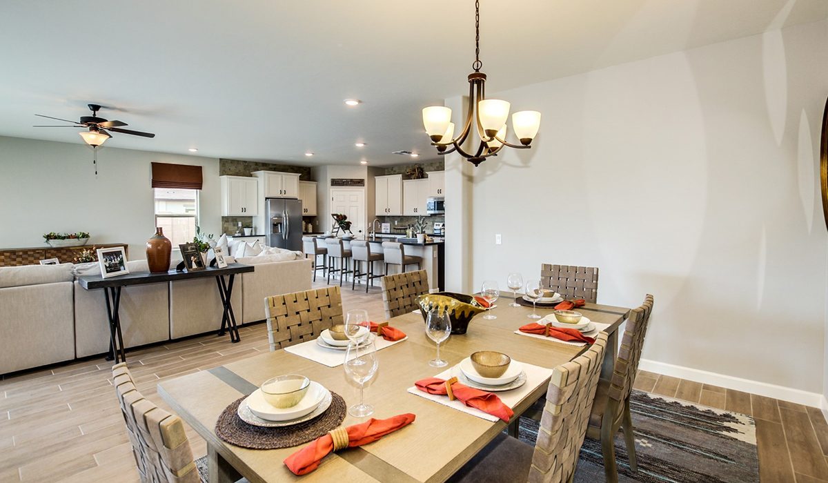 Welcome to The Citrine, a spacious single-story new home located in the Sycamore Vista. With 2,577 square feet of well-planned living space, this home offers four bedrooms, three bathrooms, and a dedicated study, making it ideal for families who value both space and convenience.  As you enter through the inviting covered porch, you’re greeted by a bright and airy entryway that flows into the heart of the home. The expansive great room, dining area, and kitchen are thoughtfully connected, creating an ideal space for entertaining or enjoying time with family. The kitchen features a large island, quartz countertops, and Shaker-style cabinetry. A spacious pantry and modern stainless-steel appliances ensure your kitchen is both functional and stylish.  The Citrine’s layout includes a generously sized primary bedroom, carefully positioned for privacy at the rear of the home. This room features a large walk-in closet and an en-suite bathroom with luxurious super shower. The additional three bedrooms are well-sized and located in separate areas of the home, ensuring privacy and easy access to two more full bathrooms.  One of the highlights of The Citrine is its versatile study, which can be used as a home office, media room, or extra bedroom for guests. The large laundry room, conveniently situated near the bedrooms, adds to the home’s practicality.  The covered patio, accessible from the great room, offers a perfect spot for outdoor living, where you can enjoy Arizona’s beautiful weather throughout the year. Whether you’re hosting a barbecue or simply relaxing, this outdoor space enhances the home’s appeal.  Designed with energy efficiency and modern living in mind, The Citrine includes smart home technology ensuring comfort and sustainability. Large windows throughout the home allow natural light to brighten every corner.  The Citrine combines style, comfort, and practicality, making it a perfect place to call home in one of Vails’s most sought-after communities.  *Images shown are for reference only. They depict The Citrine sales model home and may not represent the actual home.
