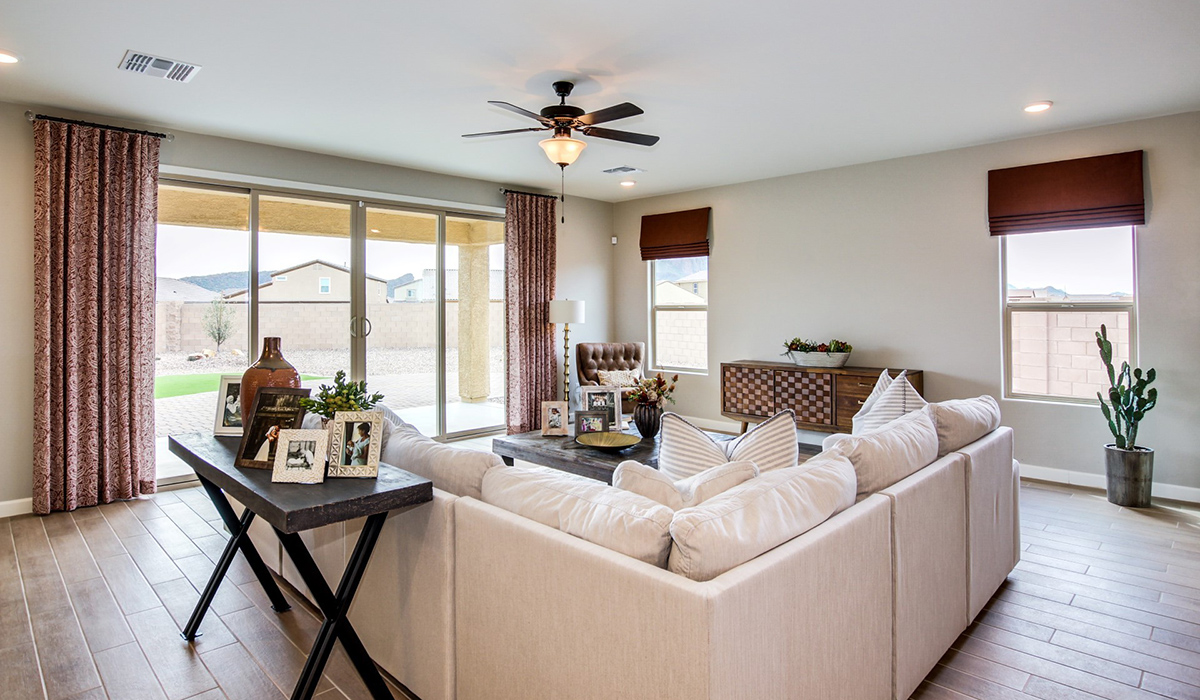 Welcome to The Citrine, a spacious single-story new home located in the Sycamore Vista. With 2,577 square feet of well-planned living space, this home offers four bedrooms, three bathrooms, and a dedicated study, making it ideal for families who value both space and convenience.  As you enter through the inviting covered porch, you’re greeted by a bright and airy entryway that flows into the heart of the home. The expansive great room, dining area, and kitchen are thoughtfully connected, creating an ideal space for entertaining or enjoying time with family. The kitchen features a large island, quartz countertops, and Shaker-style cabinetry. A spacious pantry and modern stainless-steel appliances ensure your kitchen is both functional and stylish.  The Citrine’s layout includes a generously sized primary bedroom, carefully positioned for privacy at the rear of the home. This room features a large walk-in closet and an en-suite bathroom with luxurious super shower. The additional three bedrooms are well-sized and located in separate areas of the home, ensuring privacy and easy access to two more full bathrooms.  One of the highlights of The Citrine is its versatile study, which can be used as a home office, media room, or extra bedroom for guests. The large laundry room, conveniently situated near the bedrooms, adds to the home’s practicality.  The covered patio, accessible from the great room, offers a perfect spot for outdoor living, where you can enjoy Arizona’s beautiful weather throughout the year. Whether you’re hosting a barbecue or simply relaxing, this outdoor space enhances the home’s appeal.  Designed with energy efficiency and modern living in mind, The Citrine includes smart home technology ensuring comfort and sustainability. Large windows throughout the home allow natural light to brighten every corner.  The Citrine combines style, comfort, and practicality, making it a perfect place to call home in one of Vails’s most sought-after communities.  *Images shown are for reference only. They depict The Citrine sales model home and may not represent the actual home.
