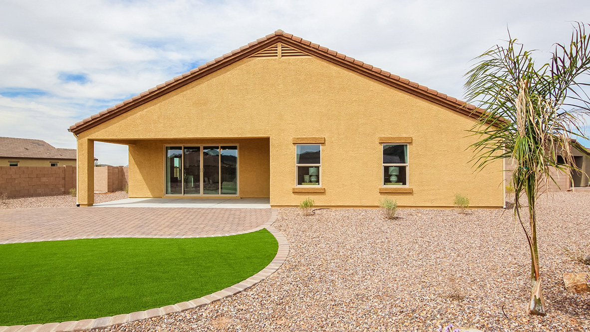 Welcome to The Citrine, a spacious single-story new home located in the Sycamore Vista. With 2,577 square feet of well-planned living space, this home offers four bedrooms, three bathrooms, and a dedicated study, making it ideal for families who value both space and convenience.  As you enter through the inviting covered porch, you’re greeted by a bright and airy entryway that flows into the heart of the home. The expansive great room, dining area, and kitchen are thoughtfully connected, creating an ideal space for entertaining or enjoying time with family. The kitchen features a large island, quartz countertops, and Shaker-style cabinetry. A spacious pantry and modern stainless-steel appliances ensure your kitchen is both functional and stylish.  The Citrine’s layout includes a generously sized primary bedroom, carefully positioned for privacy at the rear of the home. This room features a large walk-in closet and an en-suite bathroom with luxurious super shower. The additional three bedrooms are well-sized and located in separate areas of the home, ensuring privacy and easy access to two more full bathrooms.  One of the highlights of The Citrine is its versatile study, which can be used as a home office, media room, or extra bedroom for guests. The large laundry room, conveniently situated near the bedrooms, adds to the home’s practicality.  The covered patio, accessible from the great room, offers a perfect spot for outdoor living, where you can enjoy Arizona’s beautiful weather throughout the year. Whether you’re hosting a barbecue or simply relaxing, this outdoor space enhances the home’s appeal.  Designed with energy efficiency and modern living in mind, The Citrine includes smart home technology ensuring comfort and sustainability. Large windows throughout the home allow natural light to brighten every corner.  The Citrine combines style, comfort, and practicality, making it a perfect place to call home in one of Vails’s most sought-after communities.