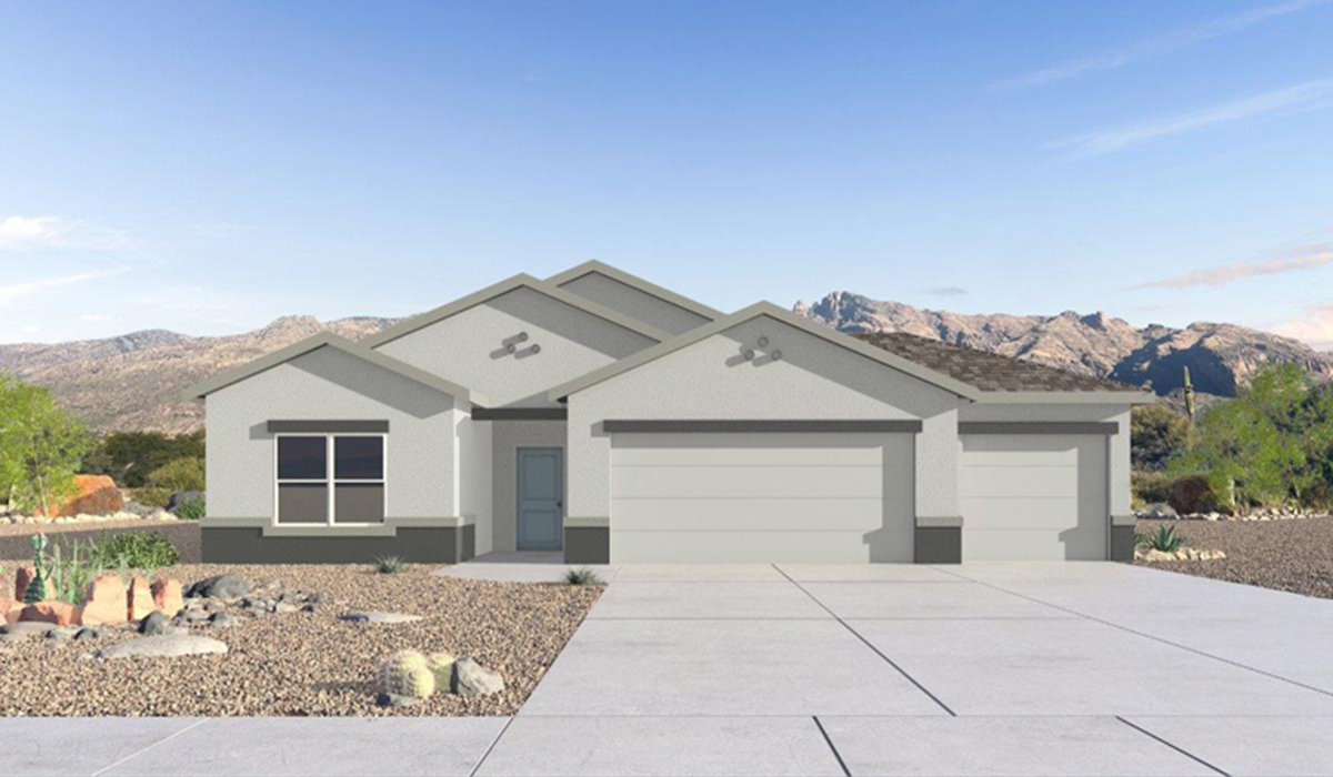 Step into The Elgin, a spacious single-story home located in the scenic Sycamore Vista community in Vail, AZ. This floor plan offers 1,635 square feet of well-planned living space, perfect for those who appreciate both comfort and functionality. With four bedrooms, two bathrooms, and a 3-car garage, The Elgin provides the ideal setting for modern living amidst the beauty of the Santa Rita Mountains.  As you enter through the inviting front porch, you’re welcomed by an open and airy floor plan that flows effortlessly from one room to the next. The heart of the home is the expansive great room, seamlessly connected to the dining area and kitchen, making it ideal for everyday living and entertaining. The kitchen is a chef’s delight, featuring a large island with a breakfast bar, granite countertops, and Shaker-style cabinetry, offering ample storage and workspace. The walk-in pantry and adjacent utility room add convenience and organization to your culinary adventures.  The primary suite is designed with relaxation in mind, offering a spacious bedroom with a walk-in closet and a private en-suite bathroom. This personal haven is positioned at the rear of the home for added privacy. The three additional bedrooms are located towards the front of the home, providing flexibility for guests, family, or a home office setup. A second full bathroom is conveniently situated near these bedrooms.  One of the standout features of The Elgin is the 3-car garage, providing plenty of room for vehicles, storage, or even a workshop. Whether you have multiple cars, recreational vehicles, or just need extra space, this garage has you covered.  Step outside to enjoy your covered patio, which is perfect for outdoor dining, lounging, or simply taking in the stunning Arizona sunsets. The large backyard provides endless possibilities for gardening, play, or creating your own outdoor oasis.  Living at Sycamore Vista means enjoying a community that balances modern amenities with natural beauty. Your home includes luxury finishes such as staggered wood-look ceramic tile flooring throughout most areas, granite countertops, and energy-efficient features like spray foam insulation and tankless water heaters. Additionally, each home in the community comes equipped with a Home is Connected® Smart Home package, offering conveniences like a smart thermostat, video doorbell, keyless entry, a wifi-enabled garage door opener and more.  Sycamore Vista’s prime location in the Vail School District makes it a great choice for families. With schools like Sycamore Elementary and Corona Foothills Middle School nearby, you’ll have peace of mind knowing your children are receiving a quality education. The community’s higher elevation offers cooler summer temperatures and spectacular night skies, making it a perfect spot for stargazing.  Experience the perfect blend of rural charm and modern convenience at Sycamore Vista, where The Elgin offers a space that’s more than just a house—it’s a home designed to grow with you and your family.