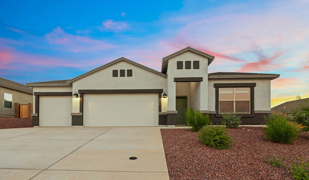 The Lakeway, situated within the beautiful Sycamore Vista community in Vail, Arizona, offers a perfect blend of functionality and comfort, ideal for both growing families and those who appreciate spacious living. With its 2,034 square feet of living space, this single-story new home features five bedrooms and three bathrooms, all meticulously designed to maximize space and convenience.  Entering The Lakeway, you’ll immediately notice the bright and airy atmosphere that flows through the open-concept floor plan. The heart of the home is the great room, seamlessly connected to the kitchen and dining area. The kitchen is equipped with quartz countertops, Shaker-style cabinetry, and a large island that serves as a focal point for both meal preparation and casual gatherings.  The primary bedroom is a true retreat, offering a spacious walk-in closet and an en-suite bathroom. The additional bedrooms are thoughtfully spaced to provide ample privacy for family members or guests, and the two secondary bathrooms are finished with modern fixtures and plenty of storage. This home offers a 2-3 car garage option for substantial space of vehicles and storage, accommodating the practical needs of busy households.  Standard features in The Lakeway at Sycamore Vista include energy-efficient elements like a tankless water heater, spray foam insulation, and LED lighting throughout. The home also comes with a Home is Connected® Smart Home package, which includes a smart thermostat, video doorbell, keyless entry, and more, ensuring modern conveniences are at your fingertips. The front yard is beautifully landscaped and includes an auto drip irrigation system, enhancing the curb appeal of this stunning home.  Nestled within Sycamore Vista, The Lakeway combines the tranquility of a rural setting with proximity to excellent schools, shopping, dining, and outdoor recreation, making it an exceptional place to call home.