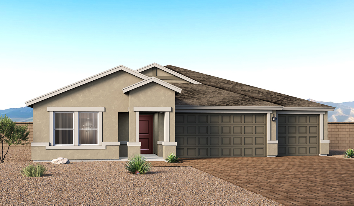 The Jerome - Traditions at Sycamore Vista  Welcome to The Jerome, a brand-new thoughtfully designed single-story home available in the Traditions at Sycamore Vista in Vail, Arizona. Offering 2,576 square feet of beautifully designed living space, this exceptional floor plan features five bedrooms, three full bathrooms, and a spacious three-car garage, providing the perfect balance of style, comfort, and functionality for today’s lifestyles.  Step inside to discover a bright, open-concept layout where everyday living and entertaining come together effortlessly. The expansive great room flows seamlessly into the dining area and gourmet kitchen, creating the ideal gathering space for family and friends. The kitchen is beautifully designed with quartz countertops, Shaker-style cabinetry, stainless steel appliances, and a large center island perfect for meal preparation, casual dining, or hosting guests.  Privately situated at the rear of the home, the spacious primary suite offers a peaceful retreat complete with an en-suite bathroom featuring a walk-in shower, and large walk-in closet.  Four additional bedrooms and two full bathrooms provide flexible space for family members, overnight guests, or your home office needs.  Designed with comfort and efficiency in mind, The Jerome includes quality standard features such as a tankless water heater, spray foam insulation, LED lighting throughout, and D.R. Horton’s Home Is Connected® Smart Home package. This innovative system includes a smart thermostat, video doorbell, keyless entry, and more, allowing you to stay connected and in control from wherever you are. The front yard is beautifully landscaped and includes an auto drip irrigation system, enhancing the curb appeal of this stunning home.  Located in the desirable Sycamore Vista community, residents enjoy the beauty of Southern Arizona while remaining conveniently close to top-rated Vail schools, shopping, dining, parks, and outdoor recreation. With its spacious design, modern finishes, and exceptional value, The Jerome offers everything you need to feel right at home.