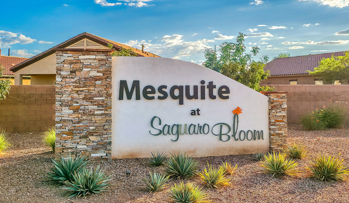 Discover The Easton at Saguaro Bloom in Marana, Arizona – a spacious 1,697 sq. ft. single-story new home designed to offer both style and functionality for today’s modern family.  As you enter through the front porch, you’re welcomed into a thoughtful layout that makes every square foot count. Near the front entrance is the first bedroom intentionally situated. This room can be utilized as a guest room, home office, or a cozy retreat.  Continuing down the hall you're welcomed into the great room, which flows seamlessly into the dining area and kitchen. This open-concept design ensures that the heart of the home is always connected. The kitchen is a culinary dream, featuring quartz countertops, a spacious island with a breakfast bar, and a walk-in pantry.  The great room opens up to a covered patio, an ideal space to unwind and enjoy beautiful desert sunsets. Whether you’re hosting a weekend barbecue or enjoying a quiet evening outdoors, this patio extends your living space into the scenic surroundings of Saguaro Bloom.  Just off the great room, a private hallway leads to the primary suite. The primary suite is generously sized and features a large walk-in closet, en-suite bathroom with walk-in shower, offering both privacy and convenience.  The Easton also features two additional bedrooms, well-positioned to share a full bathroom. These rooms are ideal for family members.  The Easton is designed with energy efficiency in mind and is DOE Zero Energy Ready Home Certified. This home includes a Connected® Smart Home package, featuring a smart thermostat, video doorbell, keyless entry, and Wi-Fi-enabled garage door opener. Energy efficiency is a cornerstone of the design, with features like spray foam insulation, and tankless water heater, offering long-term savings and sustainability.  Saguaro Bloom isn’t just a place to live, it’s a vibrant community with a wealth of amenities, from scenic walking trails to pools and playgrounds, ensuring that there’s always something for everyone.