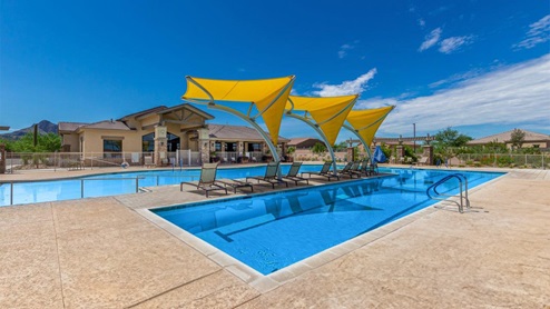 Explore New Homes at Saguaro Bloom by D.R. Horton – A Master-Planned Community in Marana, AZ. Nestled in the foothills of the breathtaking Tucson Mountains, Saguaro Bloom by D.R. Horton is a premier master-planned community in Northwest Marana that offers an exceptional living experience. Saguaro Bloom is divided into distinct neighborhoods, each offering its unique charm and amenities. *Mesquite at Saguaro Bloom* is located in Block 1 and offers a variety of spacious floorplans with 18x18 tile flooring, granite countertops in kitchen and bathrooms, and Shaker-style cabinets in white or gray. These homes feature 9’ ceilings on the first floor, island kitchens, and the Home is Connected® Smart Home package, making them perfect for modern living. *Agave at Saguaro Bloom*, situated in Block 7C, features homes with stunning 6x36” wood-look tile in gray, quartz countertops in kitchen and bathrooms, and Shaker-style cabinets. These homes are designed with stylish interiors and modern conveniences, including LED disc lighting and energy-efficient tankless water heaters. *Cholla Ridge at Saguaro Bloom*, located in Block 7B, offers single-story homes on lots with no rear neighbors. These homes are distinguished by beautiful 12x24” tile flooring, gourmet kitchens, and 10’ ceilings in select homes. With 8’ sliding glass patio doors and super showers, Cholla Ridge combines luxury and privacy in a serene setting. All homes in Saguaro Bloom are built with a Spanish lace stucco exterior, tile roofs, landscaped front yards with auto drip irrigation, and large, fully fenced backyards ready for your design. The homes also include covered front porches and back patios, stainless steel gas appliances, and executive height vanities in all bathrooms. Additionally, as of August 2024, all homes starting production are Zero Energy Ready, meeting rigorous energy efficiency standards that significantly reduce energy costs and environmental impact. Residents of Saguaro Bloom enjoy an array of community amenities, including a clubhouse, two pools with lap lanes and lagoon entry, a fitness center, a splash pad, and over 30 miles of walking trails. The community also features more than 20 pocket parks, playgrounds, and coming soon, a large community park with tennis, pickleball, soccer, baseball, and a dog park. Saguaro Bloom is truly a lifestyle community, offering regular events like Food Truck Thursdays, Movies at the Pool, and holiday decorating contests, all fostering a strong sense of community. Located in the highly-rated Marana Unified School District, Saguaro Bloom is close to excellent schools, including Rattlesnake Ridge Elementary, Marana Middle School, and Marana High School. The community’s location offers a perfect balance of seclusion and convenience, with quick access to I-10, grocery stores, restaurants, and the Twin Peaks Outlet, all within minutes. Downtown Tucson, with its vibrant arts, culture, and entertainment scene, is just a short 15-minute drive away. Surrounded by the natural beauty of the desert landscape, residents can explore nearby outdoor attractions like Saguaro National Park West, the Arizona Desert Museum, and Quarry Pines Golf Course. Whether you enjoy hiking, biking, or simply taking in the stunning views, Saguaro Bloom offers an unparalleled lifestyle in one of Arizona’s most sought-after locations. Discover the perfect blend of modern amenities, scenic beauty, and a strong sense of community at Saguaro Bloom by D.R. Horton – where your new home awaits in Marana, AZ.