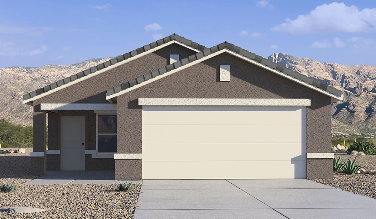 Welcome to The Amber, a thoughtfully designed single-story new home nestled in the Mesquite neighborhood at Saguaro Bloom, a master-planned community in Marana, Arizona. With 1,331 square feet of efficient living space, The Amber is perfect for those seeking a cozy yet functional home.  Step into a welcoming entryway that immediately introduces you to the home’s smart layout. The open design maximizes every square foot, with the heart of the home being the expansive great room, which flows seamlessly into the dining area and kitchen. The kitchen is well-equipped with a central island, granite countertops, and Shaker-style cabinets in either white or gray, offering a clean and modern aesthetic. A dedicated walk-in pantry adds extra storage, ensuring that all your culinary essentials are within reach.  The Amber offers three comfortable bedrooms, providing ample space for rest and relaxation. The primary suite is situated at the rear of the home, providing a sense of privacy. It includes a walk-in closet and an en-suite bathroom that features all the essentials for convenience. The two additional bedrooms are thoughtfully placed near the front of the home, sharing access to a full bathroom, making this layout perfect for families, guests, or a home office.  Practicality meets comfort in this home, with a utility room conveniently located near the kitchen and garage, providing easy access to the laundry area and additional storage. The Amber also includes a covered patio that extends the living space outdoors, ideal for enjoying Arizona’s beautiful weather.  The Amber is located in the vibrant Saguaro Bloom community, residents enjoy access to a wide range of amenities, from swimming pools and parks to miles of scenic walking trails. Whether you’re a first-time homebuyer or looking to downsize, The Amber offers a perfect blend of comfort, style, and convenience in one of Marana’s most desirable neighborhoods.  *Images shown are for reference only. They depict The Amber sales model home and may not represent the actual home.