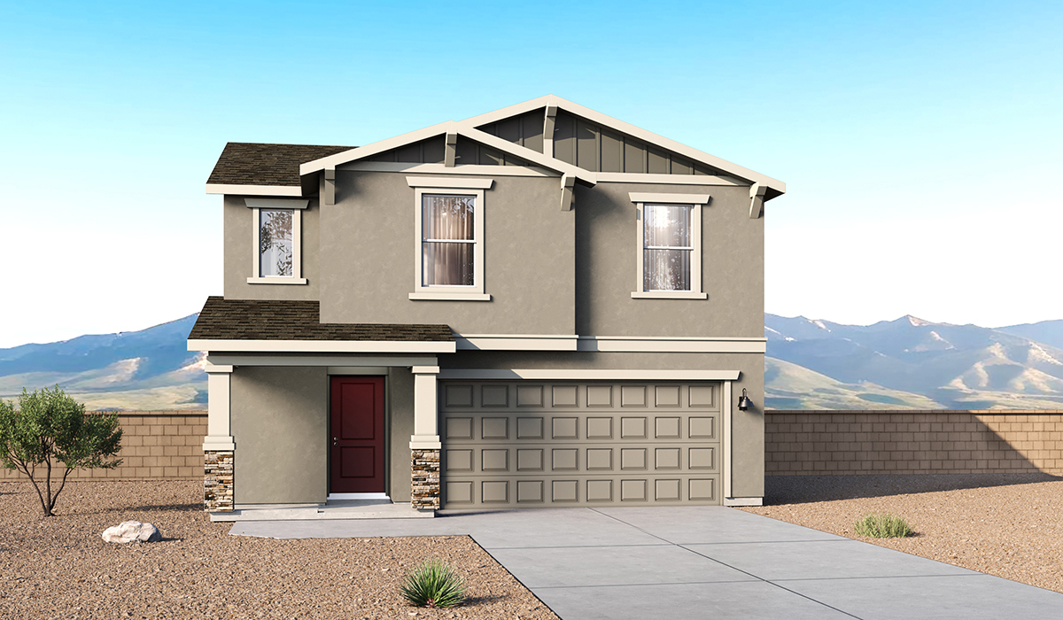 Introducing the Elm floor plan, a thoughtfully designed two-story home now available in the master planned community of Saguaro Bloom by D.R. Horton in Marana, Arizona. With 1,775 square feet of modern living space, the Elm is perfect for those seeking a cozy yet highly functional home that offers a smart separation between the private second-floor retreat and the main living areas below.  Step through the inviting front porch into a welcoming entryway that opens into the main first floor, designed to maximize every inch of space. The expansive great room flows into the dining area and kitchen, creating an ideal layout for entertaining and everyday living. The kitchen features stainless steel gas range, microwave, and dishwasher, and ample countertop and cabinetry storage. A conveniently located powder room completes the first floor. This home features a finished two-car garage accessible from the main floor.  Upstairs, the Elm offers four spacious bedrooms each with a generous closet. The primary suite provides a peaceful retreat with a walk-in closet and en-suite bathroom. The three additional bedrooms are situated just off the versatile loft area, ideal for an extra living space, game room, or home office. Everyday convenience is built in, with the laundry room and a full secondary bathroom also located on the second floor.  Step outside to a spacious backyard, where you can unwind and enjoy Marana’s beautiful weather year-round. Whether you’re sipping your morning coffee or hosting a weekend barbecue, this outdoor space serene surroundings of Saguaro Bloom.  Additionally, The Elm is equipped with D.R. Horton’s Home is Connected Smart Home package, which includes a smart thermostat, video doorbell, keyless entry, and Wi-Fi® enabled garage door opener.  Residents of Saguaro Bloom enjoy an array of community amenities, including a clubhouse, two pools with lap lanes and lagoon entry, a fitness center, a splash pad, and over 30 miles of walking trails. The community also features more than 20 pocket parks, playgrounds, and coming soon, a large community park with tennis, pickleball, soccer, baseball, and a dog park.  Located in the highly-rated Marana Unified School District, Saguaro Bloom is close to excellent schools, including Rattlesnake Ridge Elementary, Marana Middle School, and Marana High School.