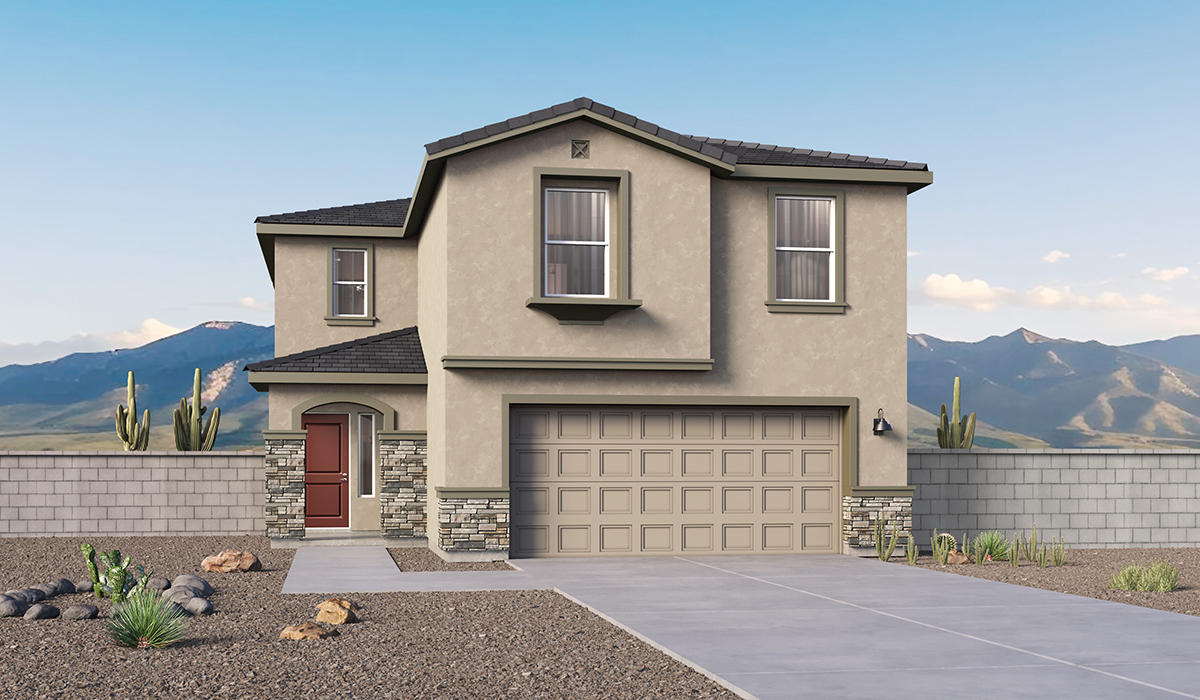 Discover the Gila, a brand new versatile two-story floor plan offering 2,057 sq. ft. of comfortable, modern living space now available in the master planned community of Saguaro Bloom by D.R. Horton in Marana, Arizona.  Thoughtfully crafted for households of all sizes, The Gila features four bedrooms, a spacious loft, and three full bathrooms, ensuring every family member has their own space to unwind and recharge. The main floor creates an inviting flow, with a generous great room that connects seamlessly to the dining area and kitchen.  A standout highlight of this home is the guest-style suite on the main floor, offering convenient access to a full bathroom. Perfect for visitors, multi-generational living, or private home office, this main-level bedroom offers exceptional flexibility.  Upstairs, The Gila continues to impress with thoughtful design and family-friendly layout. The well-appointed primary bedroom includes a private en-suite bathroom and large walk-in closet. Bedrooms 2 and 3, along with the loft, share a full bathroom conveniently located for easy access. An additional standout feature is Bedroom 2, which includes a large walk-in closet, a perfect setup for teens, young adults, or anyone who appreciates extra storage and personal space. The second floor also features a large laundry room, conveniently located near the bedrooms.  The Gila is designed with energy efficiency in mind and features tankless water heaters, energy-efficient LED lighting, and high-performance insulation, helping to lower utility costs.  Additionally, this home is equipped with D.R. Horton’s Home is Connected Smart Home package, which includes a smart thermostat, video doorbell, keyless entry, and Wi-Fi® enabled garage door opener.  Step outside to a spacious backyard, where you can unwind and enjoy Marana’s beautiful weather year-round. Whether you’re sipping your morning coffee or hosting a weekend barbecue, this outdoor space serene surroundings of Saguaro Bloom.  Residents of Saguaro Bloom enjoy an array of community amenities, including a clubhouse, two pools with lap lanes and lagoon entry, a fitness center, a splash pad, and over 30 miles of walking trails. The community also features more than 20 pocket parks, playgrounds, and coming soon, a large community park with tennis, pickleball, soccer, baseball, and a dog park.  Located in the highly-rated Marana Unified School District, Saguaro Bloom is close to excellent schools, including Rattlesnake Ridge Elementary, Marana Middle School, and Marana High School.  *Images shown are for reference only. They depict The Gila sales model home and may not represent the actual home.