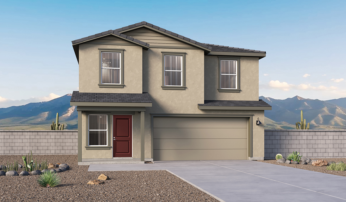 Introducing The Kleindale, a brand new stunning two-story home within the master-planned community of Saguaro Bloom by D.R. Horton in Marana, Arizona.  This spacious and beautifully designed two-story home offers 2,406 sq. ft., five bedrooms, three full bathrooms, and a two-car garage. This impressive layout is ideal for large households, multigenerational living, or anyone who simply wants room to grow, gather, and live comfortably.  A welcoming front porch leads you into the entryway, which flows into the expansive open-concept great room, dining area, and kitchen. The kitchen features stainless steel gas range, microwave, and dishwasher, and plenty of storage space. With thoughtful design and abundant natural light, the main floor truly feels like the heart of the home.  One of the standout features of The Kleindale is the fifth bedroom located on the main floor with convenient access to a full bathroom, making it perfect for a guest suite or private home office.  A spacious and private second floor continues the living space with a generous loft leading to the primary bedroom, complete with an en-suite bathroom and large walk-in closet. Three additional bedrooms are also located on the second floor each offering plenty of space for family, guests, or work-from-home needs. The upstairs also includes a full bathroom and laundry room.  Our homes at Saguaro Bloom are designed with the future in mind. Each home features a light lace stucco exterior, landscaped front yards with auto drip irrigation, and large backyards that are fully fenced and ready for your personal touch. Inside, the Home is Connected® Smart Home package brings modern convenience to your fingertips with a smart thermostat, video doorbell, keyless entry, and a Wi-Fi® enabled garage door opener.  Step outside to a spacious backyard, where you can unwind and enjoy Marana’s beautiful weather year-round. Whether you’re sipping your morning coffee or hosting a weekend barbecue, this outdoor space serene surroundings of Saguaro Bloom.  With its expansive living spaces, flexible bedroom arrangements, and thoughtful deign throughout, The Kleindale offers the ultimate combination of comfort, convenience, and room to thrive.  Residents of Saguaro Bloom enjoy an array of community amenities, including a clubhouse, two pools with lap lanes and lagoon entry, a fitness center, a splash pad, and over 30 miles of walking trails. The community also features more than 20 pocket parks, playgrounds, and coming soon, a large community park with tennis, pickleball, soccer, baseball, and a dog park.  Located in the highly-rated Marana Unified School District, Saguaro Bloom is close to excellent schools, including Rattlesnake Ridge Elementary, Marana Middle School, and Marana High School.  *Images shown are for reference only. They depict The Kleindale specs home and may not represent the actual home.