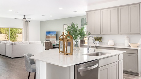 Welcome to Tortolita Trails, where new homes by D.R. Horton blend luxury and nature in the prestigious Dove Mountain area of Marana, Arizona. This exclusive community offers a serene living experience with only 82 homesites spread across 30 spacious acres, ensuring a low-density environment that provides ample privacy and tranquility. Surrounded by breathtaking 360-degree views of the Tortolita and Catalina Mountains, Tortolita Trails is a nature lover’s dream, with easy access to numerous trailheads, parks, and outdoor activities. Tortolita Trails features six charming single-story floor plans, ranging from 1,400 to 1,900 square feet, each crafted with high-quality finishes and modern amenities. Homes in this community feature spacious lots, beautiful Spanish lace stucco exteriors, tile roofs, and exquisitely landscaped front yards with auto drip irrigation. Inside, you’ll find luxurious quartz countertops in the kitchens and bathrooms, tile shower walls, 42” shaker-style cabinets, and stunning wood-look tile flooring throughout the main living areas. Each home is designed for comfort and convenience, with 9-foot ceilings, recessed lighting, and a Home is Connected® Smart Home package that includes a smart thermostat, video doorbell, keyless entry, a Wi-Fi-enabled garage door opener and more. These homes are not only stylish but also energy-efficient, meeting the stringent DOE Zero Energy Ready Home standards. Equipped with tankless water heaters, energy-efficient LED lighting, and advanced spray foam insulation, these homes are designed to reduce your environmental footprint while providing long-term savings on energy costs. Additionally, each home includes a single basin stainless steel kitchen sink with a water filtration system and a soft water loop for enhanced water quality. Living in Tortolita Trails means being part of a community that values both elegance and connection to nature. The community offers a range of amenities, including a park, playground, walking paths, ramadas, and grassy areas with picnic benches, perfect for family gatherings and outdoor activities. The prestigious Golf Club at Dove Mountain and the 5-star Ritz Carlton Resort are just minutes away, offering world-class golfing, dining, and spa experiences. Families will appreciate the top-rated Marana Unified School District, with the highly-rated Dove Mountain CSTEM K-8 School within walking distance. The community’s location also provides easy access to shopping, dining, and entertainment, with the nearby Houghton Town Center and Tangerine Sky Community Park offering everything you need just a short drive away. For outdoor enthusiasts, Tortolita Trails is surrounded by natural beauty and endless recreational opportunities. Explore the 29 miles of trails at Tortolita Mountain Park, or visit the nearby Tortolita Preserve, a 2,400-acre expanse of untouched desert perfect for hiking, biking, and wildlife viewing. The community’s proximity to Saguaro National Park and the Camino Loma Alta Bike Trail further enhances its appeal to those who love the outdoors. Come home to Tortolita Trails, where the fusion of elegant living and natural splendor creates an unparalleled lifestyle. Embrace the essence of Arizona living at its finest in this extraordinary community.