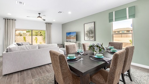 Welcome to Tortolita Trails, where new homes by D.R. Horton blend luxury and nature in the prestigious Dove Mountain area of Marana, Arizona. This exclusive community offers a serene living experience with only 82 homesites spread across 30 spacious acres, ensuring a low-density environment that provides ample privacy and tranquility. Surrounded by breathtaking 360-degree views of the Tortolita and Catalina Mountains, Tortolita Trails is a nature lover’s dream, with easy access to numerous trailheads, parks, and outdoor activities. Tortolita Trails features six charming single-story floor plans, ranging from 1,400 to 1,900 square feet, each crafted with high-quality finishes and modern amenities. Homes in this community feature spacious lots, beautiful Spanish lace stucco exteriors, tile roofs, and exquisitely landscaped front yards with auto drip irrigation. Inside, you’ll find luxurious quartz countertops in the kitchens and bathrooms, tile shower walls, 42” shaker-style cabinets, and stunning wood-look tile flooring throughout the main living areas. Each home is designed for comfort and convenience, with 9-foot ceilings, recessed lighting, and a Home is Connected® Smart Home package that includes a smart thermostat, video doorbell, keyless entry, a Wi-Fi-enabled garage door opener and more. These homes are not only stylish but also energy-efficient, meeting the stringent DOE Zero Energy Ready Home standards. Equipped with tankless water heaters, energy-efficient LED lighting, and advanced spray foam insulation, these homes are designed to reduce your environmental footprint while providing long-term savings on energy costs. Additionally, each home includes a single basin stainless steel kitchen sink with a water filtration system and a soft water loop for enhanced water quality. Living in Tortolita Trails means being part of a community that values both elegance and connection to nature. The community offers a range of amenities, including a park, playground, walking paths, ramadas, and grassy areas with picnic benches, perfect for family gatherings and outdoor activities. The prestigious Golf Club at Dove Mountain and the 5-star Ritz Carlton Resort are just minutes away, offering world-class golfing, dining, and spa experiences. Families will appreciate the top-rated Marana Unified School District, with the highly-rated Dove Mountain CSTEM K-8 School within walking distance. The community’s location also provides easy access to shopping, dining, and entertainment, with the nearby Houghton Town Center and Tangerine Sky Community Park offering everything you need just a short drive away. For outdoor enthusiasts, Tortolita Trails is surrounded by natural beauty and endless recreational opportunities. Explore the 29 miles of trails at Tortolita Mountain Park, or visit the nearby Tortolita Preserve, a 2,400-acre expanse of untouched desert perfect for hiking, biking, and wildlife viewing. The community’s proximity to Saguaro National Park and the Camino Loma Alta Bike Trail further enhances its appeal to those who love the outdoors. Come home to Tortolita Trails, where the fusion of elegant living and natural splendor creates an unparalleled lifestyle. Embrace the essence of Arizona living at its finest in this extraordinary community.