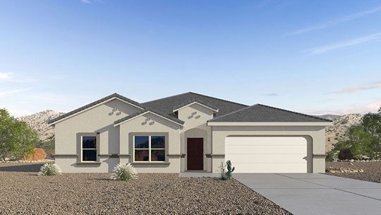 Introducing The Citrine, the crown jewel and largest floorplan within the Tortolita Trails community, located in the scenic Dove Mountain area of Marana, Arizona. Spanning 2,577 square feet, this impressive single-story new home offers a blend of space, style, and contemporary convenience, perfect for families seeking room to grow and entertain.  As you step through the welcoming entryway, you’re immediately drawn into the expansive great room, which flows comfortably into the dining area and kitchen. This open layout creates a warm and inviting atmosphere, ideal for both casual family dinners and larger gatherings. The kitchen is a chef's delight, complete with a spacious island, high-end quartz countertops, and ample storage within the 42” shaker-style cabinets. Adjacent to the kitchen, a cozy nook provides the perfect spot for morning coffee while enjoying views of the backyard.  The Citrine boasts five well-appointed bedrooms, providing flexibility for various lifestyle needs. The primary bedroom is situated at the rear of the home for added privacy, featuring a generous walk-in closet and a luxurious en-suite bathroom with dual sinks and a tiled shower. The additional four bedrooms are thoughtfully distributed throughout the home, offering comfort and convenience for guests or family members.  Outdoor living is a key feature of The Citrine, with a covered patio that extends the living space into the backyard, perfect for al fresco dining or simply relaxing in the shade. The two-car garage not only provides ample space for vehicles but also includes additional storage options to keep your home organized.  Energy efficiency and modern technology are at the forefront of The Citrine’s design. The home is equipped with tankless water heaters, energy-efficient LED lighting, and advanced spray foam insulation, all meeting the stringent DOE Zero Energy Ready Home standards. A Home is Connected® Smart Home package further enhances everyday living, with features like a smart thermostat, video doorbell, keyless entry, a Wi-Fi-enabled garage door opener and more.   As the largest floorplan within Tortolita Trails, The Citrine stands out not only for its size but also for its intentional layout and premium finishes. This home offers an unparalleled living experience in a community that embraces both elegance and a deep connection to nature. With easy access to outdoor activities, top-rated schools, and upscale amenities, The Citrine provides the perfect blend of comfort, style, and convenience in one of Arizona's most desirable neighborhoods.