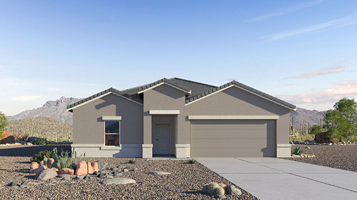 Introducing The Kingston, a spacious four-bedroom home settled within the peaceful community of Tortolita Trails in Marana, Arizona. With 2,051 square feet of living space, this single-story new home design offers both comfort and practicality for modern family life.