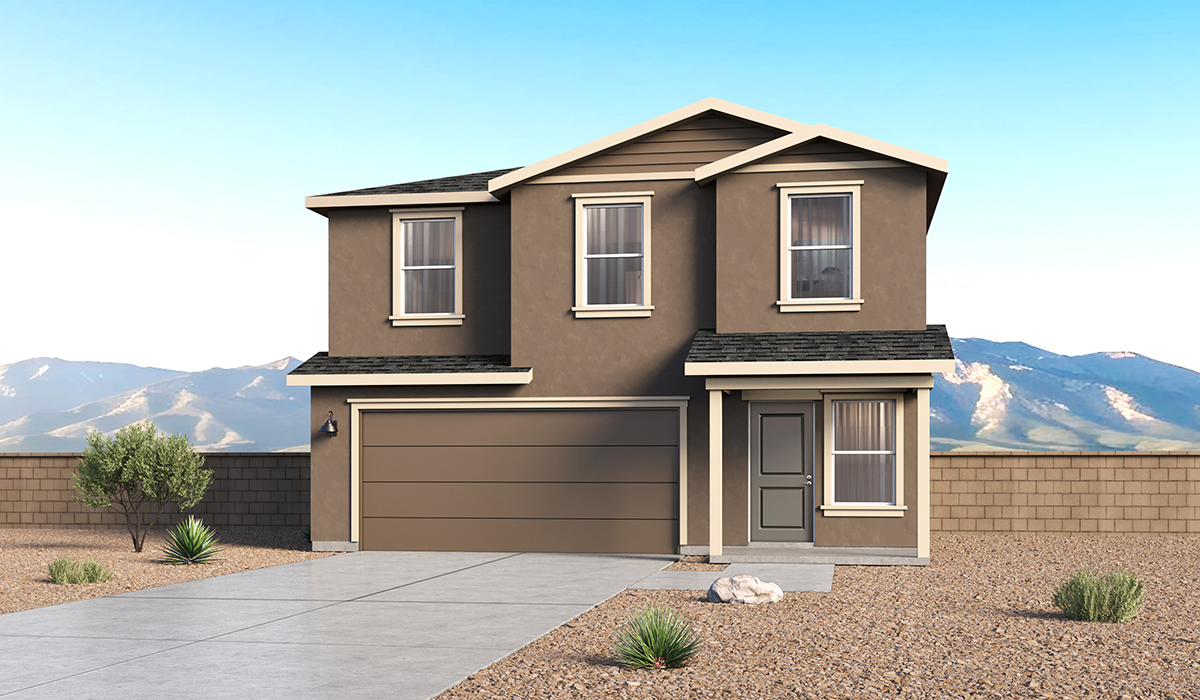 Introducing The Kleindale, a brand new stunning two-story home within the master-planned community of Blackhawk by D.R. Horton in Tucson, Arizona.  This spacious and beautifully designed two-story home offers 2,384 sq. ft., five bedrooms, three full bathrooms, and versatile 2-3 tandem car garage. This impressive layout is ideal for large households, multigenerational living, or anyone who simply wants room to grow, gather, and live comfortably.  A welcoming front porch leads you into the entryway, which flows into the expansive open-concept great room, dining area, and kitchen. The kitchen features stainless steel gas range, microwave, and dishwasher, and plenty of storage space. With thoughtful design and abundant natural light, the main floor truly feels like the heart of the home.  One of the standout features of The Kleindale is the fifth bedroom located on the main floor with convenient access to a full bathroom, making it perfect for a guest suite or private home office.  A spacious and private second floor continues the living space with a generous loft leading to the primary bedroom, complete with an en-suite bathroom and large walk-in closet. Three additional bedrooms are also located on the second floor each offering plenty of space for family, guests, or work-from-home needs. The upstairs also includes a full bathroom and laundry room.  Our homes at Blackhawk are designed with the future in mind. Each home features a light lace stucco exterior, landscaped front yards with auto drip irrigation, and large backyards that are fully fenced and ready for your personal touch. Inside, the Home is Connected® Smart Home package brings modern convenience to your fingertips with a smart thermostat, video doorbell, keyless entry, and a Wi-Fi® enabled garage door opener.  Step outside to a spacious backyard, where you can unwind and enjoy Tucson’s beautiful weather year-round. Whether you’re sipping your morning coffee or hosting a weekend barbecue, this outdoor space serene surroundings of Blackhawk.   With its expansive living spaces, flexible bedroom arrangements, and thoughtful deign throughout, The Kleindale offers the ultimate combination of comfort, convenience, and room to thrive. Living in Blackhawk offers a variety of amenities, including playgrounds with jungle gyms, parks, ramadas, and walking and biking trails that encourage a healthy and active lifestyles.  *Images shown are for reference only. They depict The Kleindale specs home and may not represent the actual home.