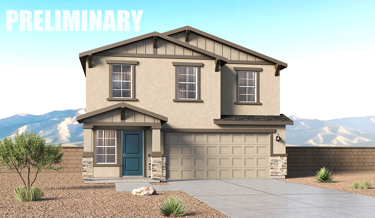Introducing The Kleindale, a brand new stunning two-story home within the master-planned community of Blackhawk by D.R. Horton in Tucson, Arizona.  This spacious and beautifully designed two-story home offers 2,384 sq. ft., five bedrooms, three full bathrooms, and versatile 2-3 tandem car garage. This impressive layout is ideal for large households, multigenerational living, or anyone who simply wants room to grow, gather, and live comfortably.  A welcoming front porch leads you into the entryway, which flows into the expansive open-concept great room, dining area, and kitchen. The kitchen features stainless steel gas range, microwave, and dishwasher, and plenty of storage space. With thoughtful design and abundant natural light, the main floor truly feels like the heart of the home.  One of the standout features of The Kleindale is the fifth bedroom located on the main floor with convenient access to a full bathroom, making it perfect for a guest suite or private home office.  A spacious and private second floor continues the living space with a generous loft leading to the primary bedroom, complete with an en-suite bathroom and large walk-in closet. Three additional bedrooms are also located on the second floor each offering plenty of space for family, guests, or work-from-home needs. The upstairs also includes a full bathroom and laundry room.  Our homes at Blackhawk are designed with the future in mind. Each home features a light lace stucco exterior, landscaped front yards with auto drip irrigation, and large backyards that are fully fenced and ready for your personal touch. Inside, the Home is Connected® Smart Home package brings modern convenience to your fingertips with a smart thermostat, video doorbell, keyless entry, and a Wi-Fi® enabled garage door opener.  Step outside to a spacious backyard, where you can unwind and enjoy Tucson’s beautiful weather year-round. Whether you’re sipping your morning coffee or hosting a weekend barbecue, this outdoor space serene surroundings of Blackhawk.   With its expansive living spaces, flexible bedroom arrangements, and thoughtful deign throughout, The Kleindale offers the ultimate combination of comfort, convenience, and room to thrive. Living in Blackhawk offers a variety of amenities, including playgrounds with jungle gyms, parks, ramadas, and walking and biking trails that encourage a healthy and active lifestyles.