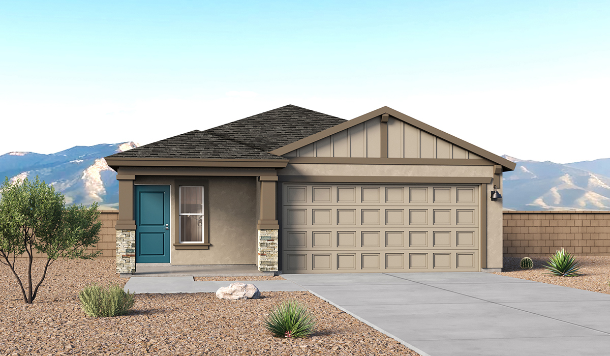 Welcome to The Caroline, a new floor plan available at Blackhawk by D.R. Horton in Tucson, Arizona. This single-story new home is 1,536 square feet and is thoughtfully planned out throughout the living spaces. The Caroline offers three bedrooms and two bathrooms, making it ideal for families who value both space and convenience.  As you enter through the inviting covered porch, you’re greeted by a bright and airy entryway that flows into the heart of the home. The expansive great room, dining area, and kitchen are thoughtfully connected, creating an ideal space for entertaining or enjoying time with family.  The Caroline’s layout includes a generously sized primary bedroom, carefully positioned for privacy at the rear of the home. This spacious room features a large walk-in closet and an en-suite bathroom. The additional two bedrooms are well-sized and located in separate areas of the home with easy access to the main full bathroom.  The Caroline is designed with energy efficiency in mind and features a tankless water heater, energy-efficient LED lighting, and high-performance insulation, helping to lower utility costs. Additionally, this home is equipped with D.R. Horton’s Home is Connected Smart Home package, which includes a smart thermostat, video doorbell, keyless entry, and Wi-Fi® enabled garage door opener!  Step outside to a spacious backyard, where you can unwind and enjoy Tucson’s beautiful weather year-round. Whether you’re sipping your morning coffee or hosting a weekend barbecue, this outdoor space serene surroundings of Blackhawk.  Living in Blackhawk offers a variety of amenities, including playgrounds with jungle gyms, parks, ramadas, and walking and biking trails that encourage a healthy and active lifestyles.